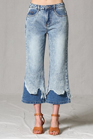 DOUBLE LAYERED  DISTRESSED HEM ...